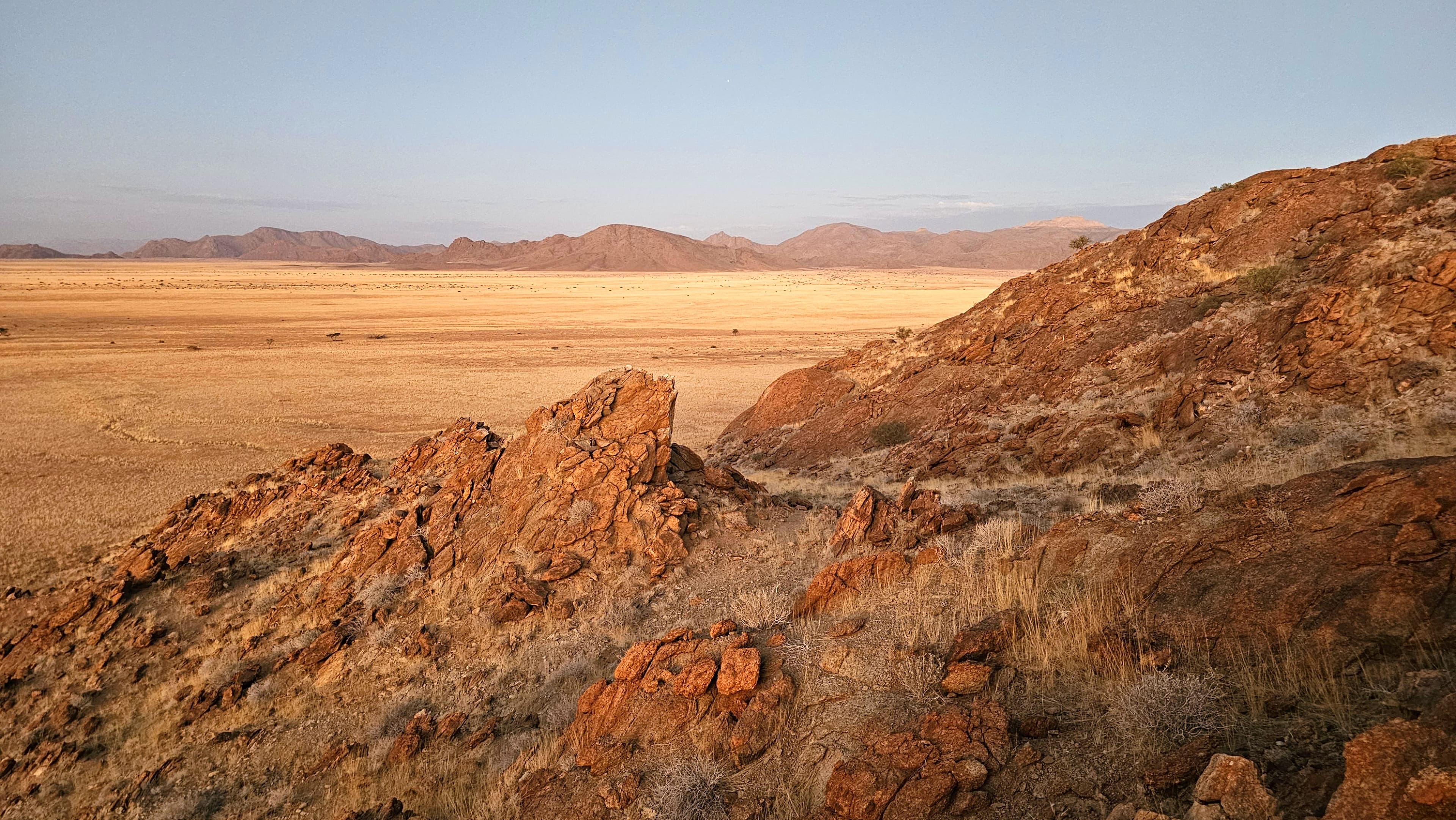 Namibia landscape — vast desert plains stretching to the horizon